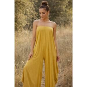 UO Urban Renewal Strapless Jumpsuit Mustard chartreuse S Wide Leg Shapeless New
